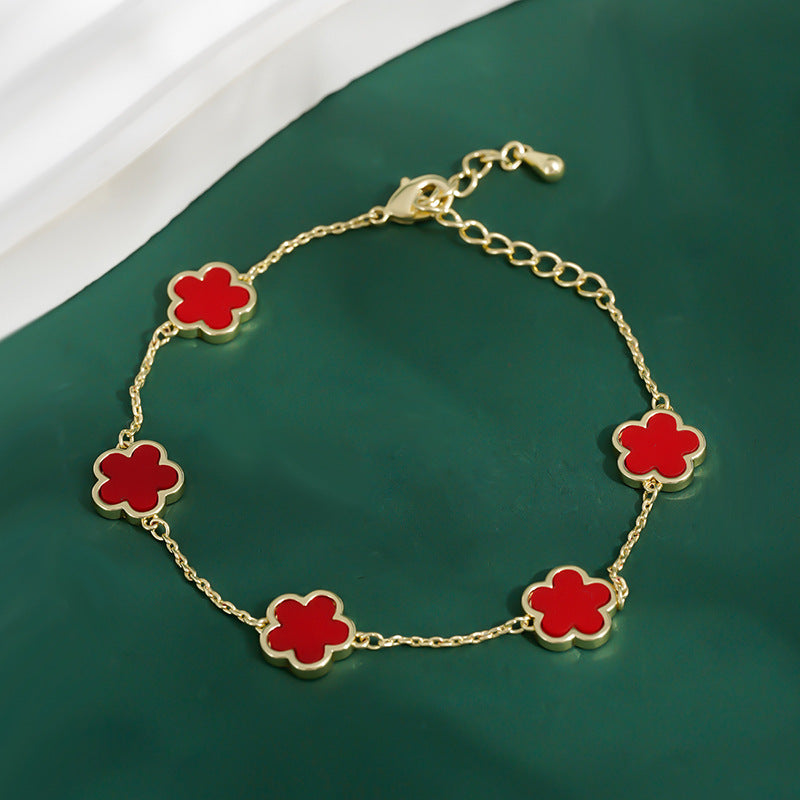 Electroplated five-petal flower bracelet