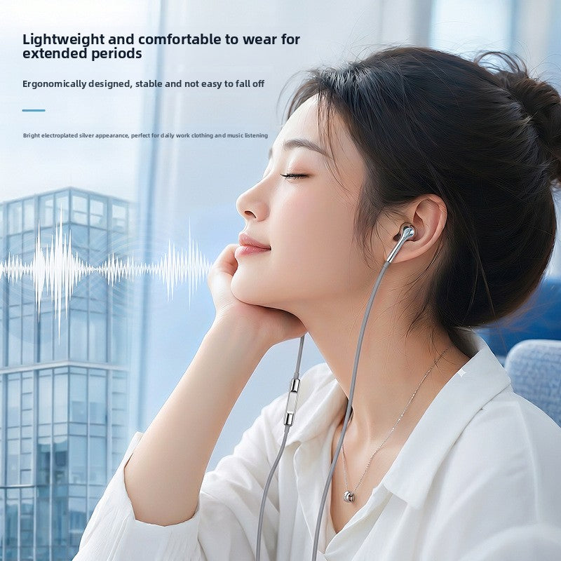 Electroplated Silver Glossy Wired Headphones