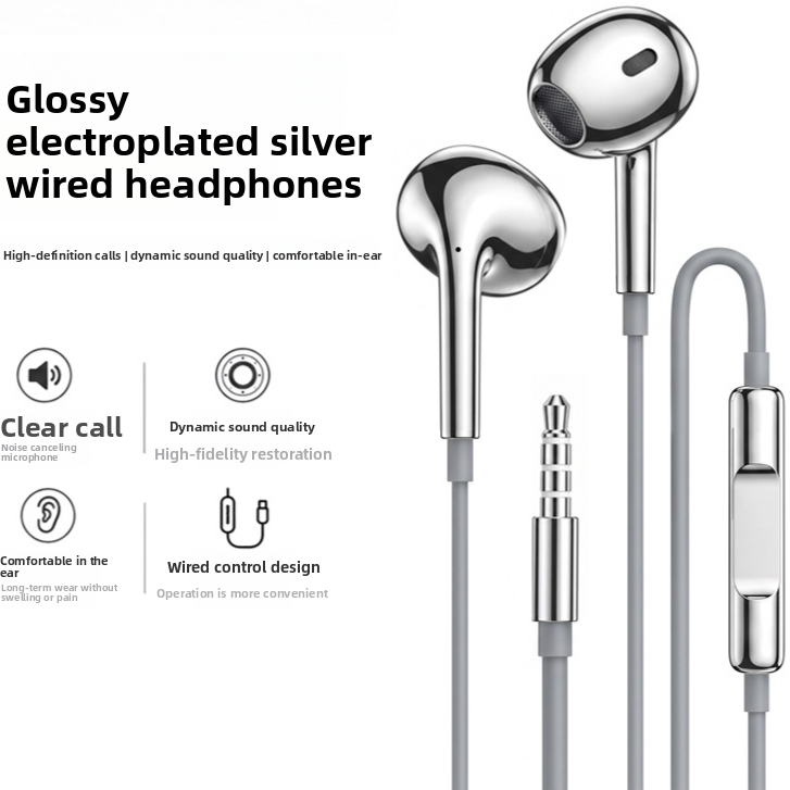 Electroplated Silver Glossy Wired Headphones