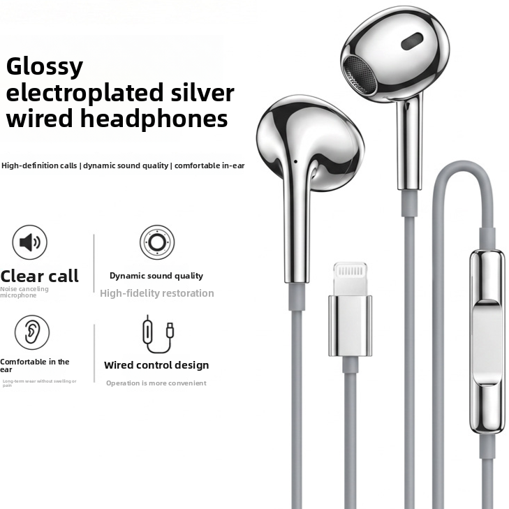 Electroplated Silver Glossy Wired Headphones