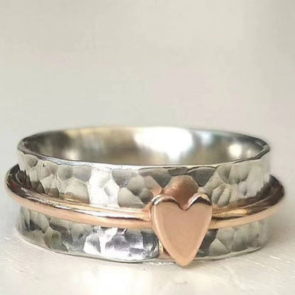 Electroplated two-color alloy heart ring