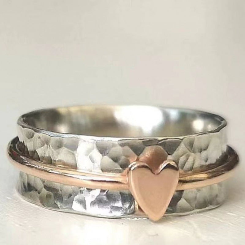 Electroplated two-color alloy heart ring