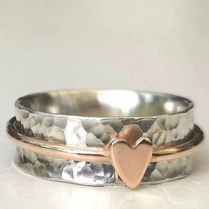 Electroplated two-color alloy heart ring