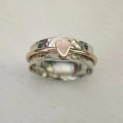 Electroplated two-color alloy heart ring