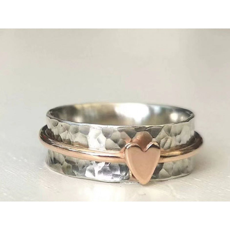 Electroplated two-color alloy heart ring