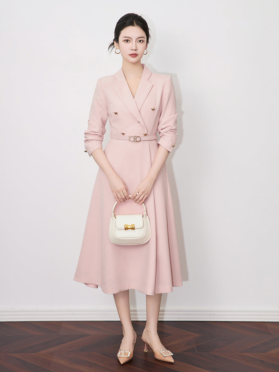 Elegant A-Line Work Dress with High Waist