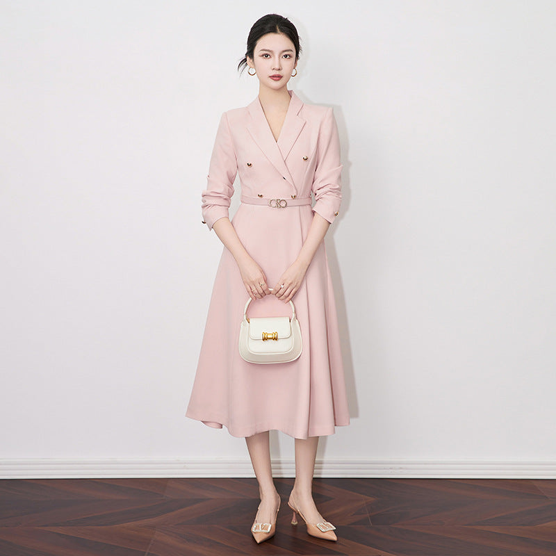 Elegant A-Line Work Dress with High Waist