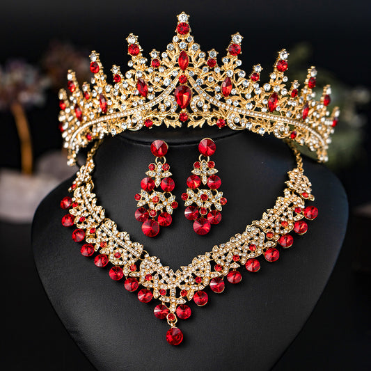 Elegant Alloy Crown Necklace Earrings Set