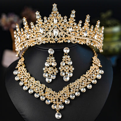 Elegant Alloy Crown Necklace Earrings Set