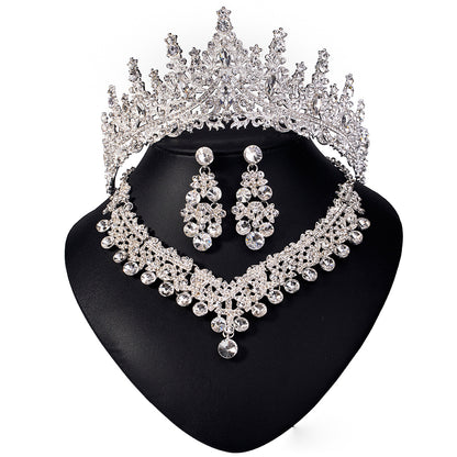 Elegant Alloy Crown Necklace Earrings Set