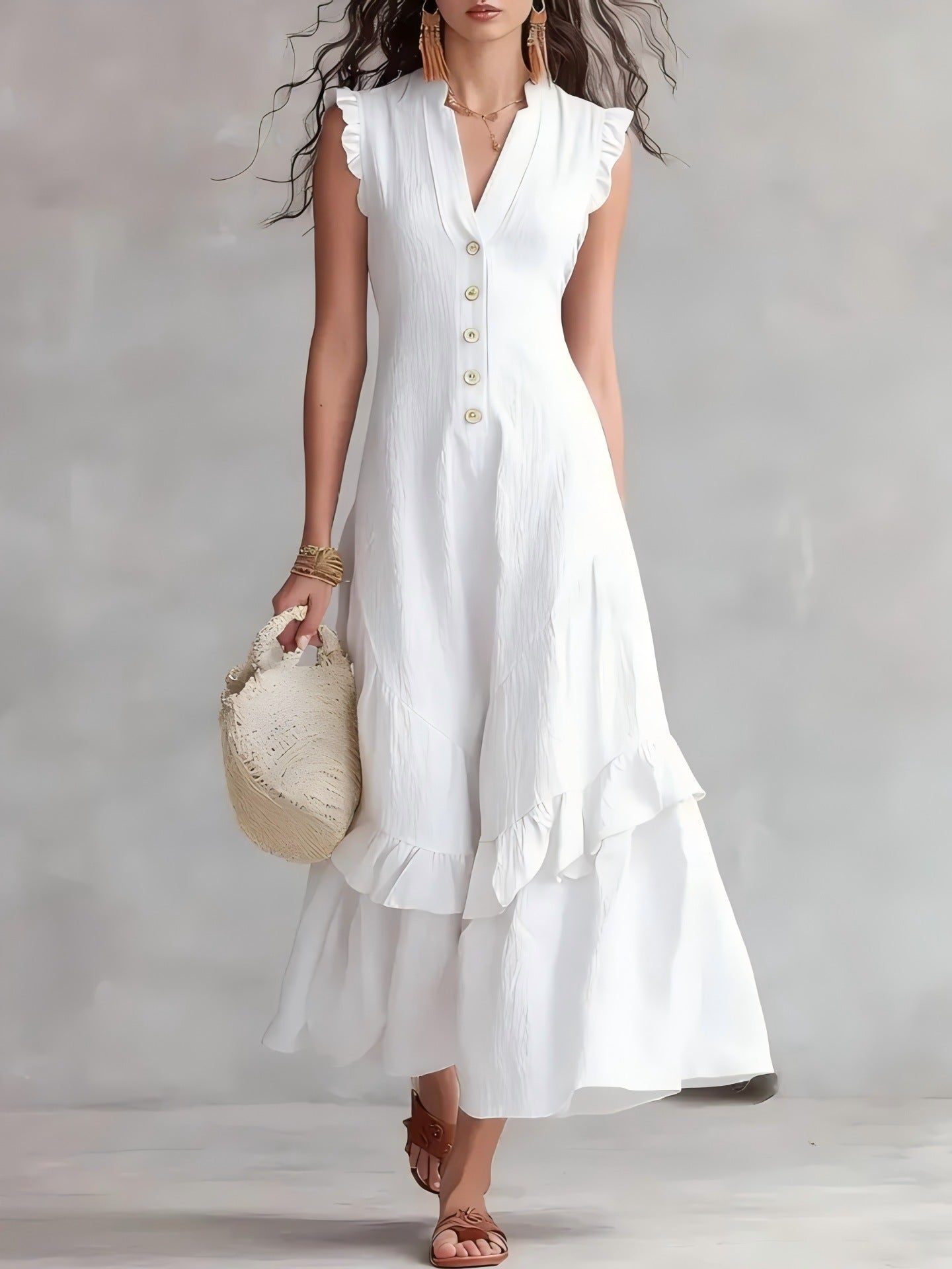 Elegant and Minimalist Cotton and Linen Women's Sleeveless Dress
