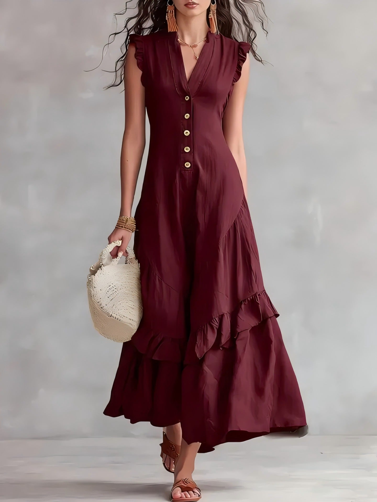 Elegant and Minimalist Cotton and Linen Women's Sleeveless Dress