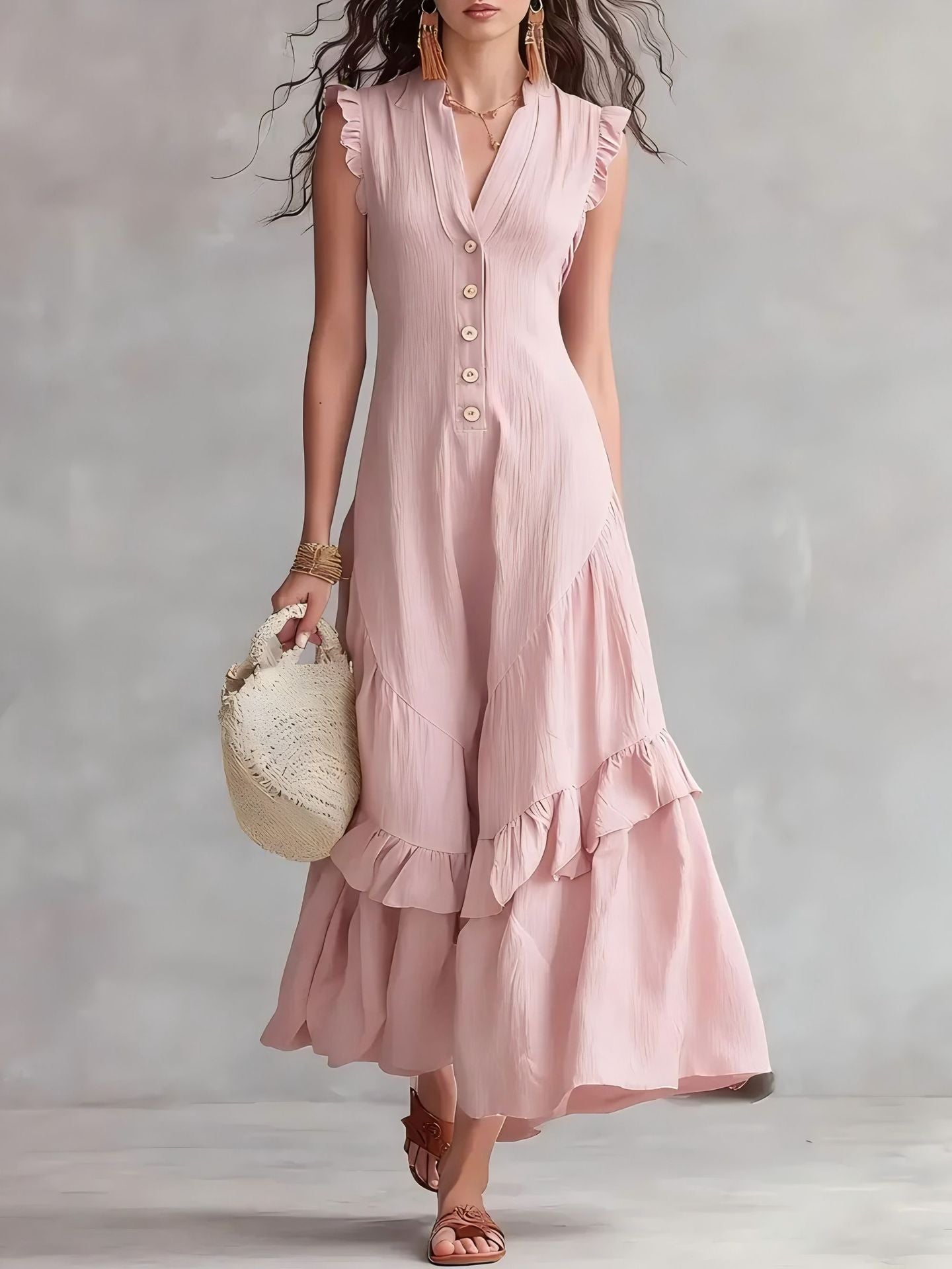 Elegant and Minimalist Cotton and Linen Women's Sleeveless Dress