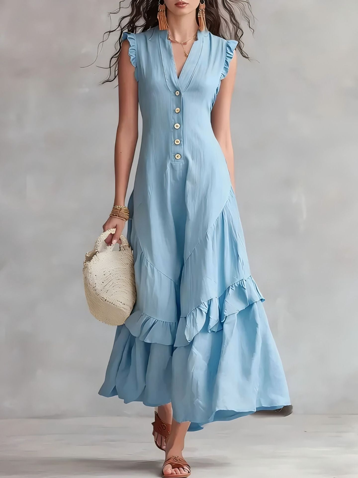 Elegant and Minimalist Cotton and Linen Women's Sleeveless Dress