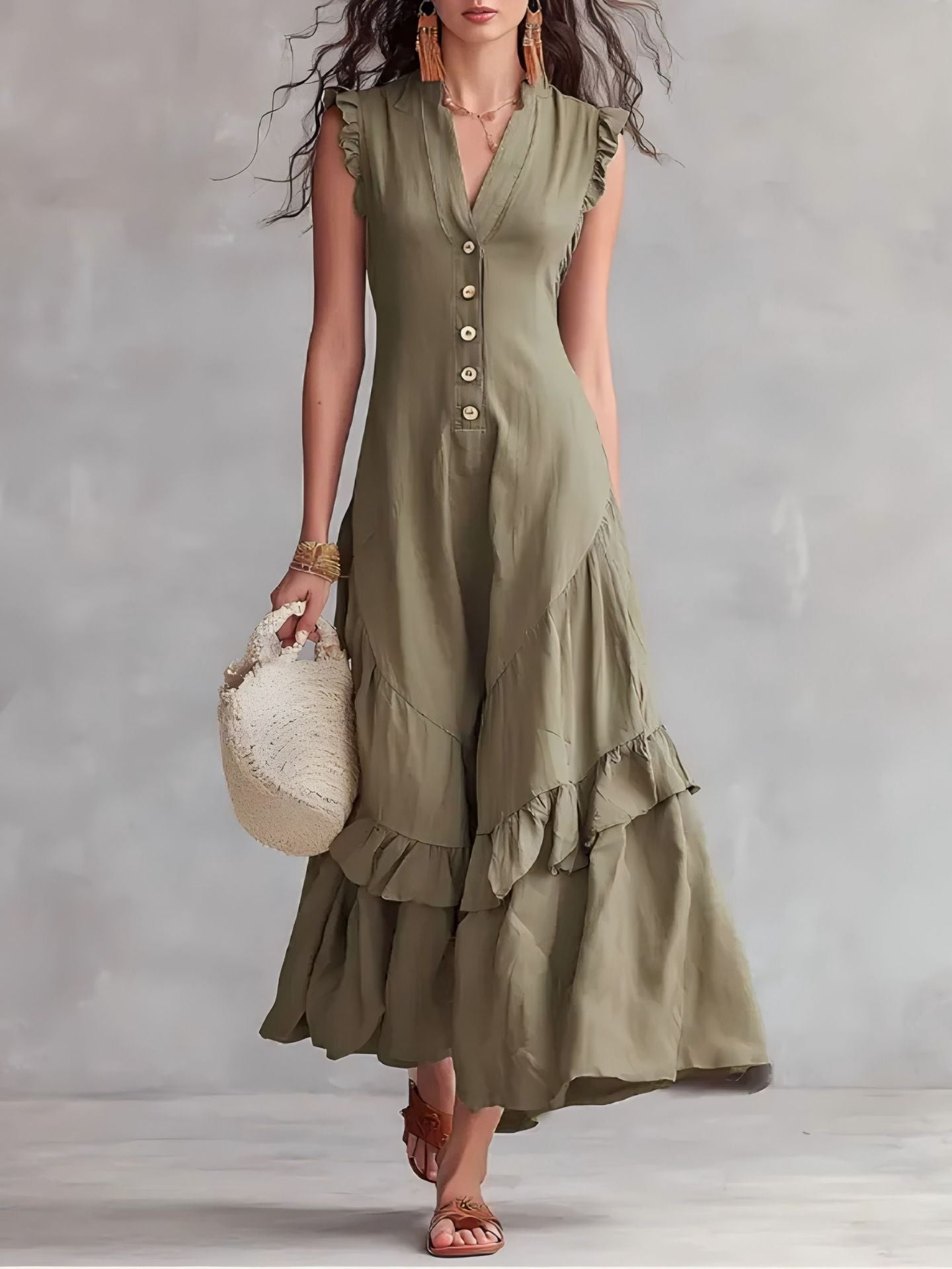 Elegant and Minimalist Cotton and Linen Women's Sleeveless Dress