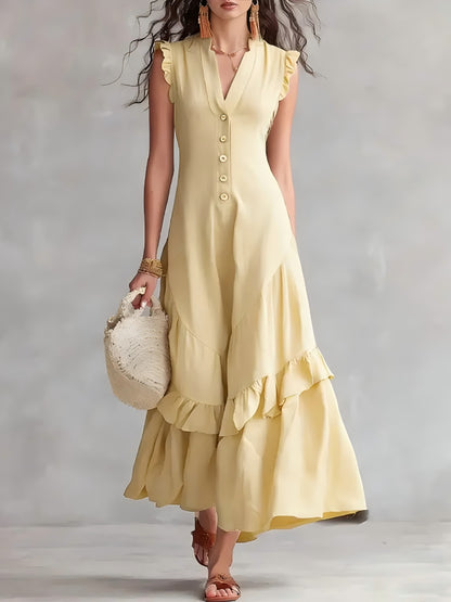 Elegant and Minimalist Cotton and Linen Women's Sleeveless Dress