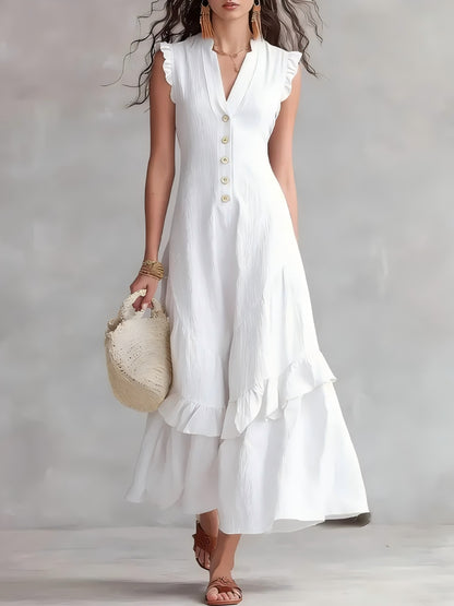 Elegant and Minimalist Cotton and Linen Women's Sleeveless Dress