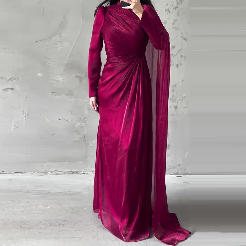 Elegant Asymmetrical Pleated Slim Dress