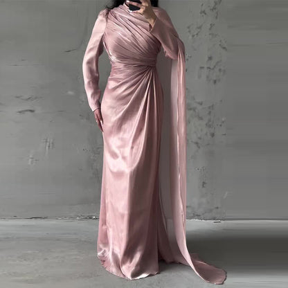 Elegant Asymmetrical Pleated Slim Dress