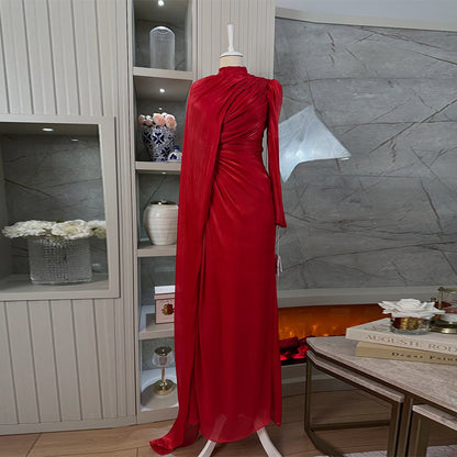 Elegant Asymmetrical Pleated Slim Dress