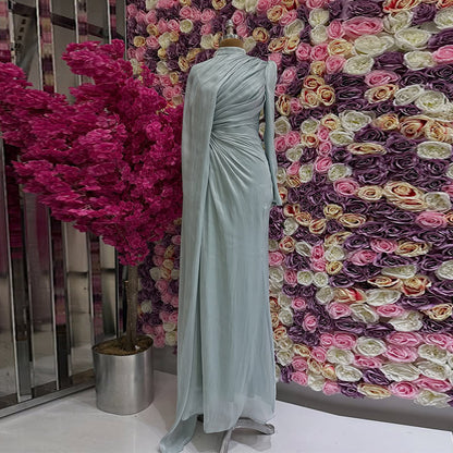 Elegant Asymmetrical Pleated Slim Dress