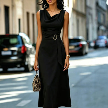 Elegant Asymmetrical Tie-Waist A-Line Dress