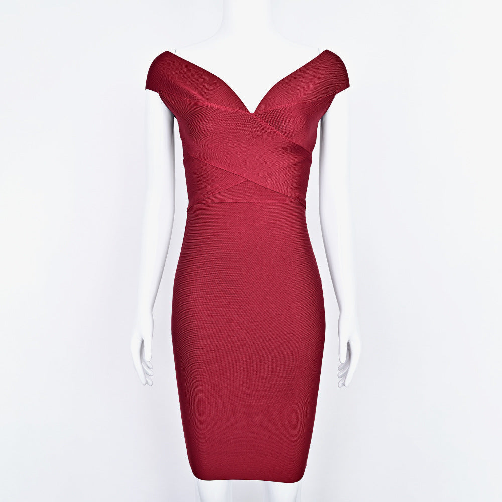 Elegant Bandage Bodycon Dress with V-Neck