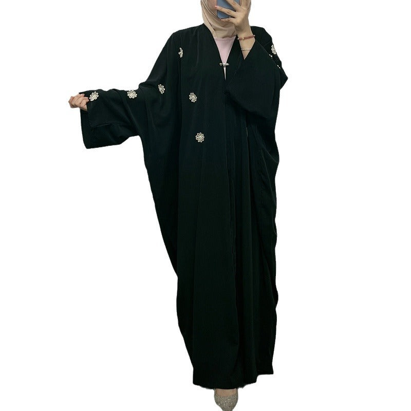 Elegant Bat-Sleeve Embroidered Cardigan Robe