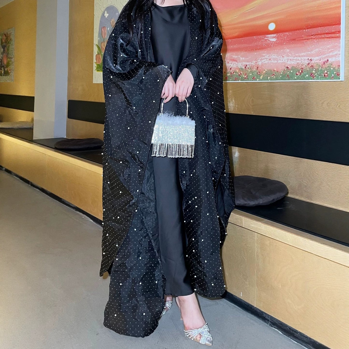 Elegant Batwing Sleeve Star Rhinestone Dress