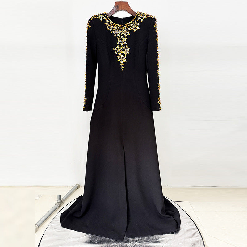 Elegant Beaded Evening Dress with Front Slit