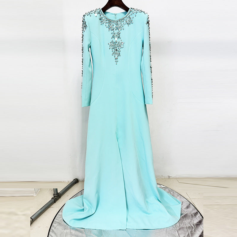 Elegant Beaded Evening Dress with Front Slit