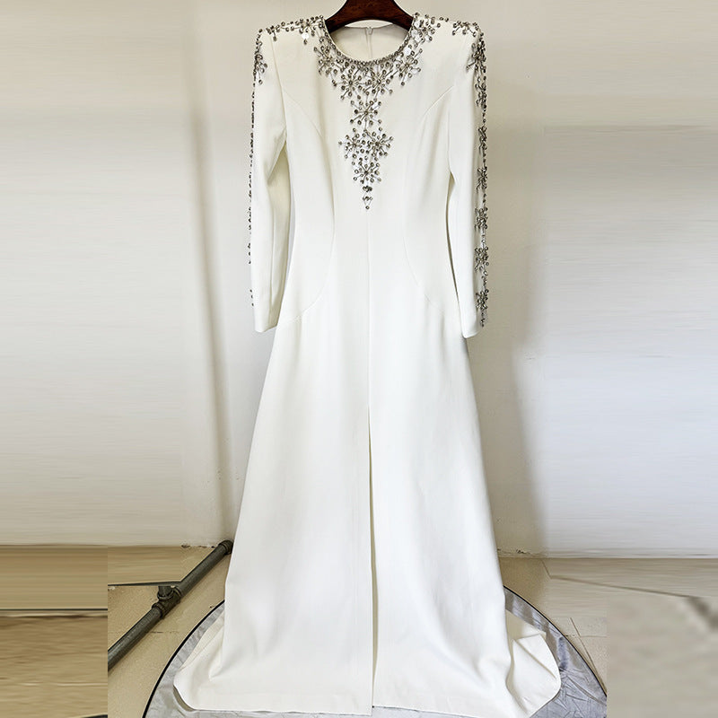 Elegant Beaded Evening Dress with Front Slit