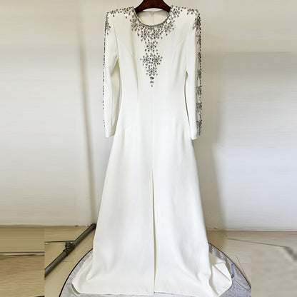 Elegant Beaded Evening Dress with Front Slit