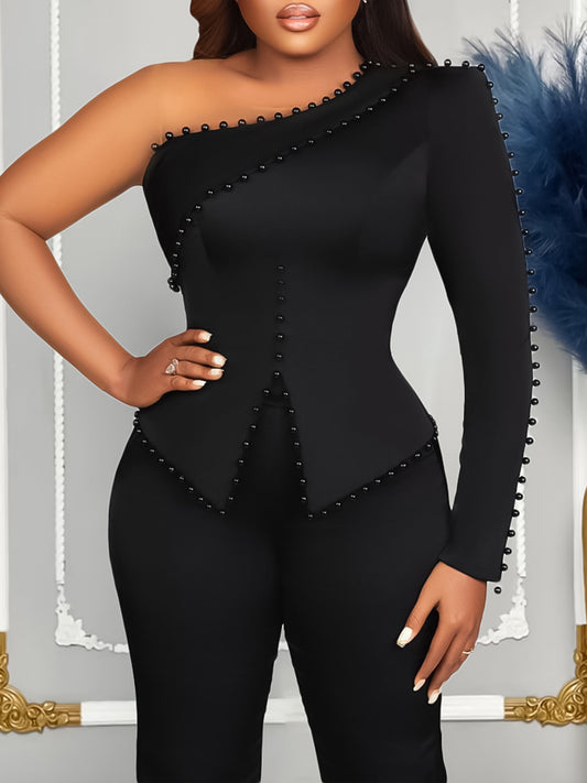 Elegant Beaded Womens Two-Piece Suit