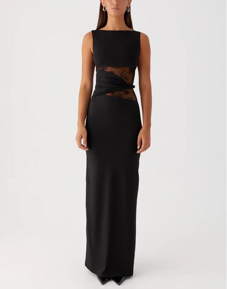 Elegant Black Lace Long Dress