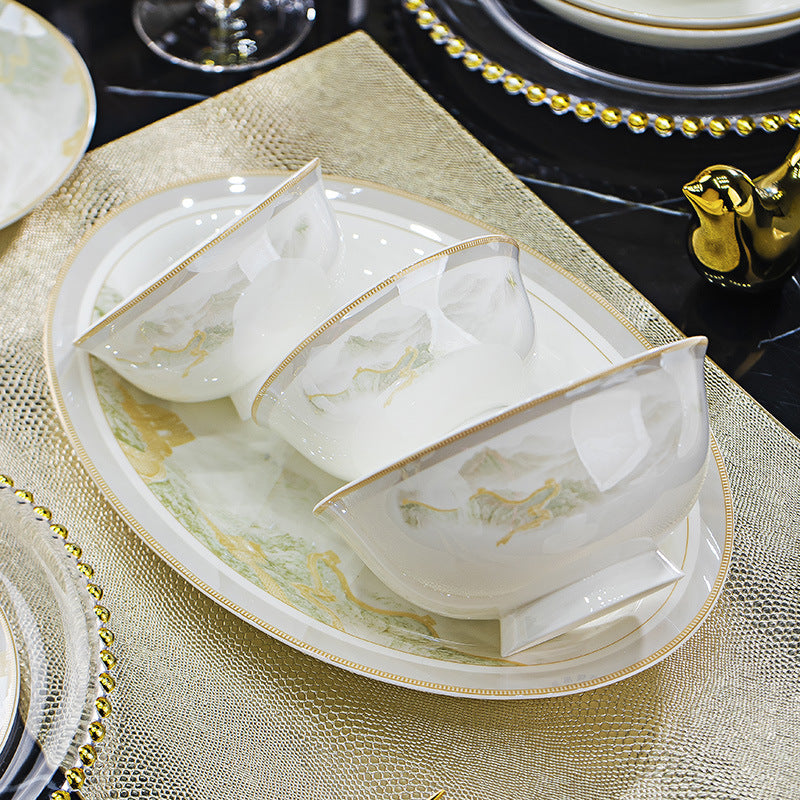 Elegant Bone China Tableware Set with Gold Trim