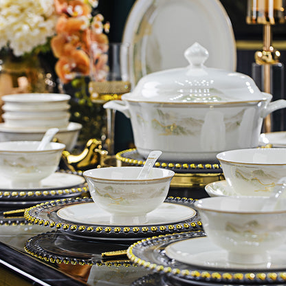 Elegant Bone China Tableware Set with Gold Trim