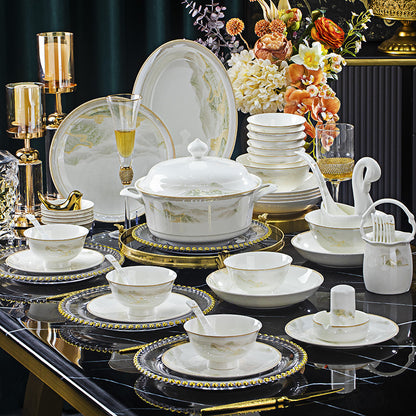Elegant Bone China Tableware Set with Gold Trim