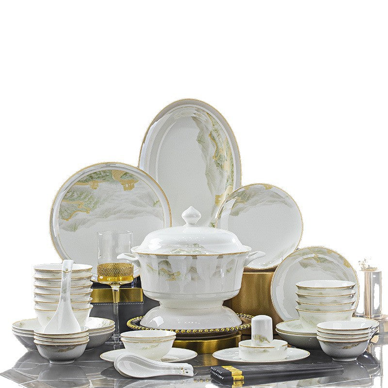 Elegant Bone China Tableware Set with Gold Trim