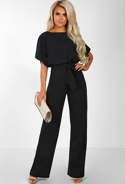 Elegant Button-Up Short-Sleeve Jumpsuit