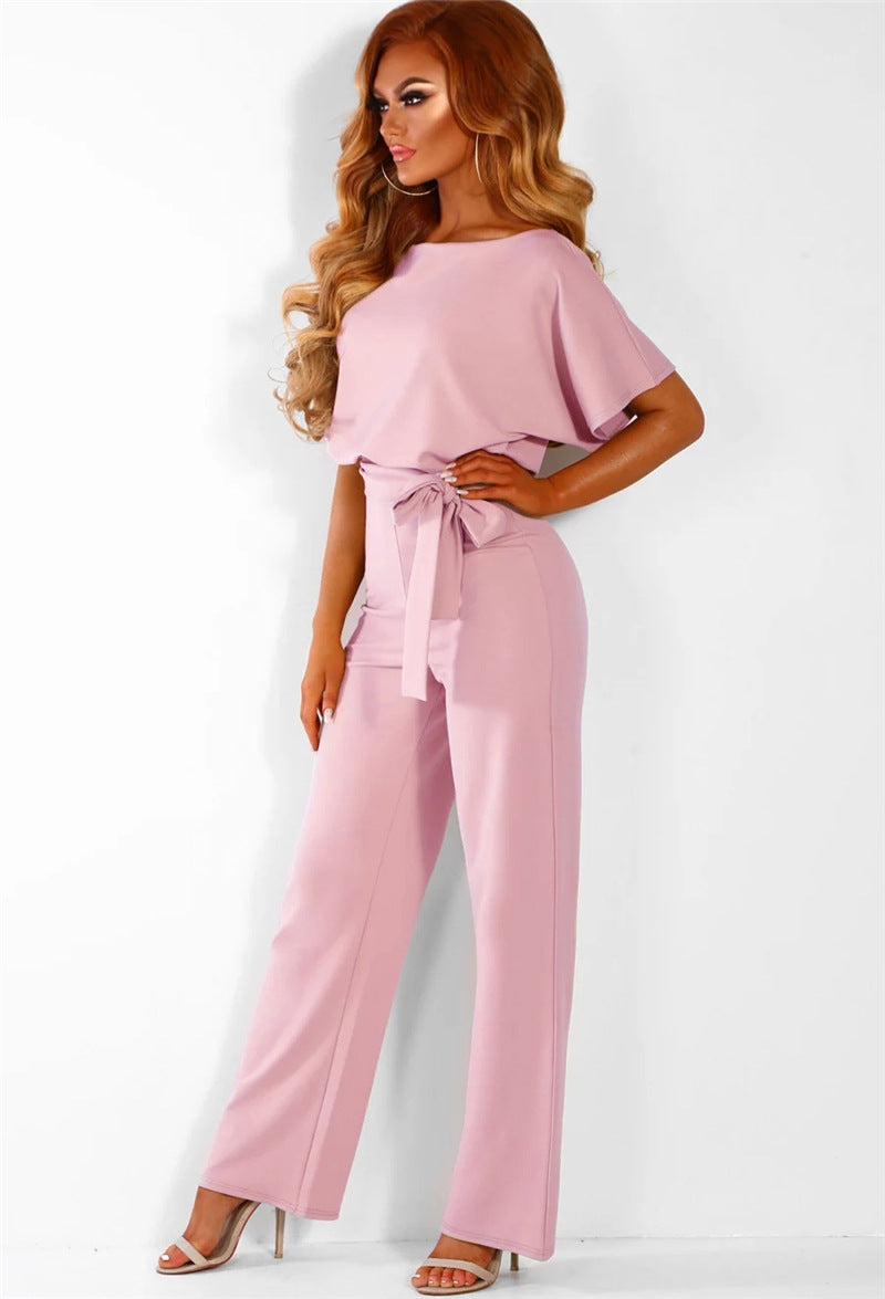 Elegant Button-Up Short-Sleeve Jumpsuit