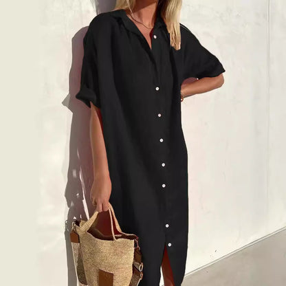 Elegant, casual, loose short-sleeved button dress for women