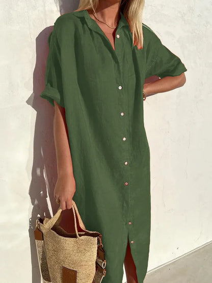 Elegant, casual, loose short-sleeved button dress for women