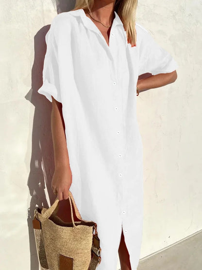 Elegant, casual, loose short-sleeved button dress for women