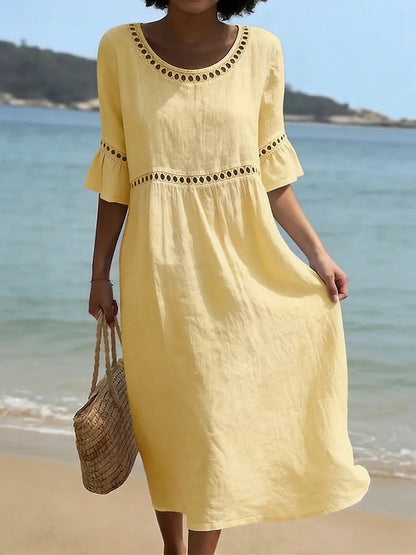 Elegant Casual Round Neck Mid-Sleeve Womens Dress