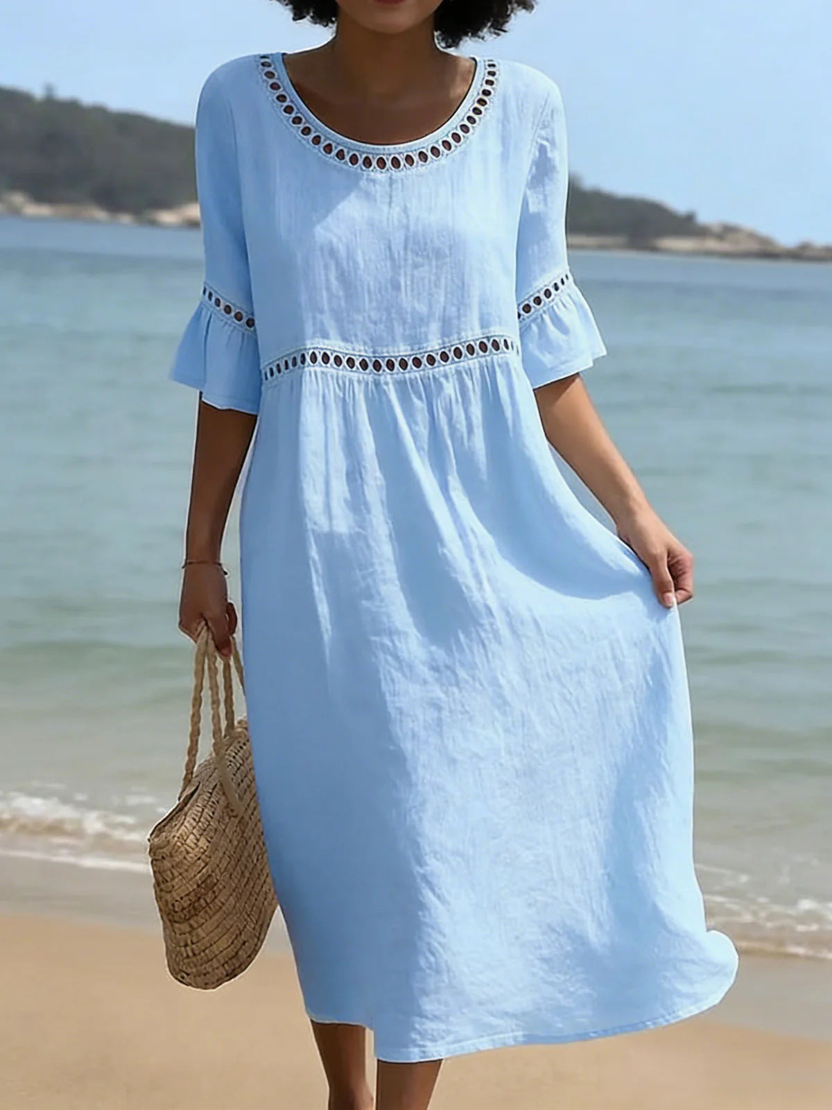 Elegant Casual Round Neck Mid-Sleeve Womens Dress