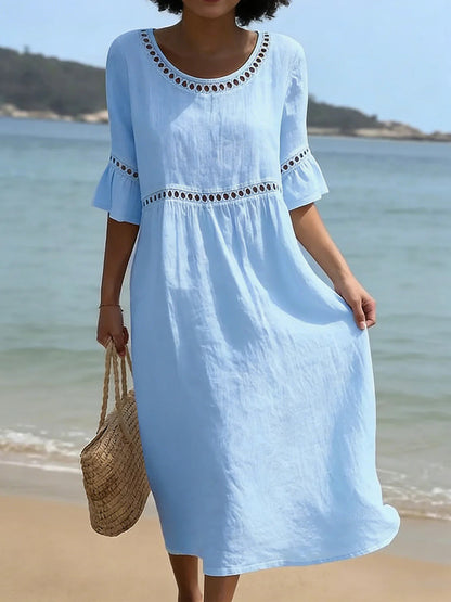 Elegant Casual Round Neck Mid-Sleeve Womens Dress