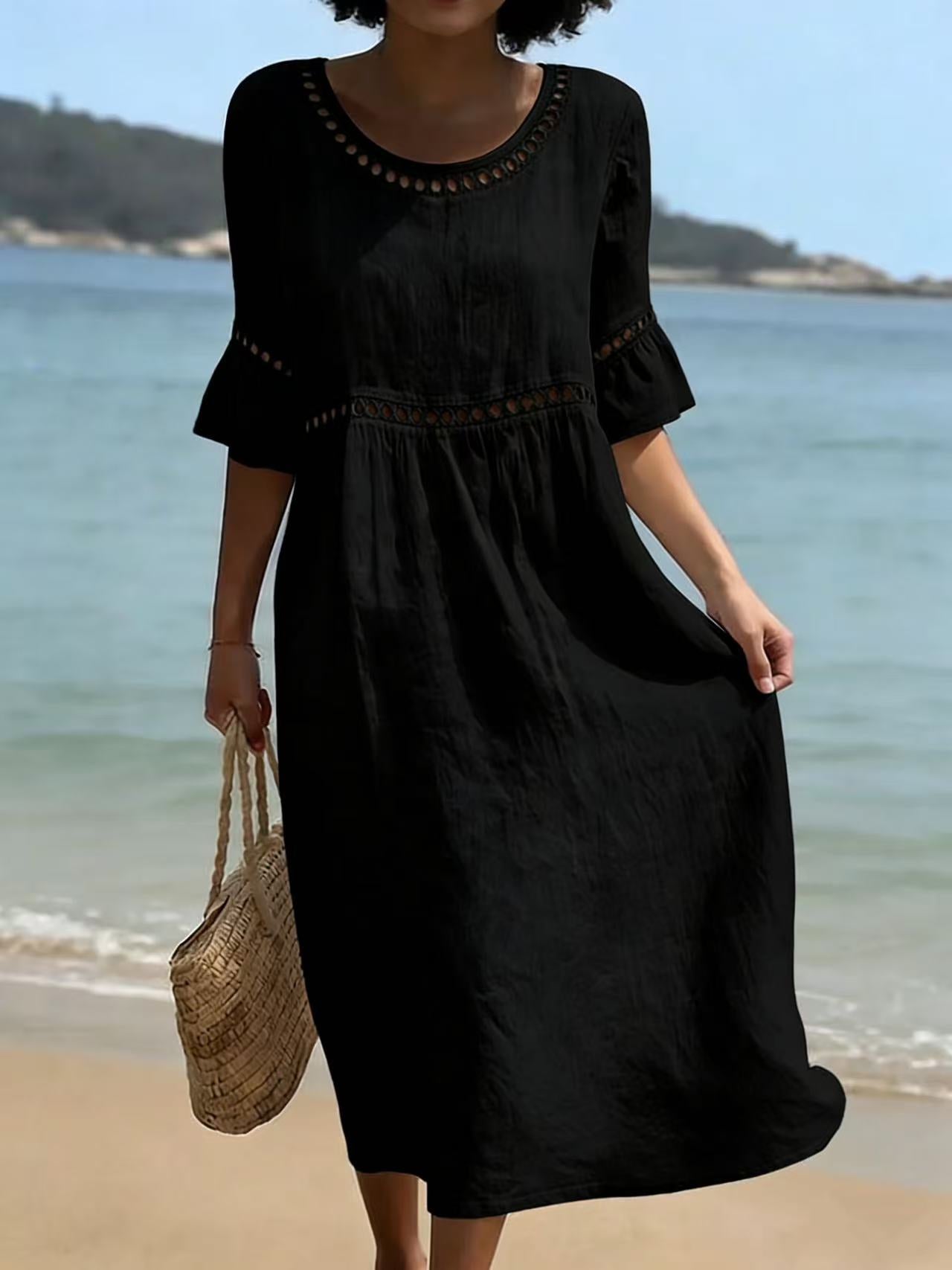 Elegant Casual Round Neck Mid-Sleeve Womens Dress