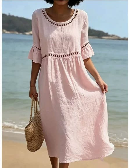Elegant Casual Round Neck Mid-Sleeve Womens Dress