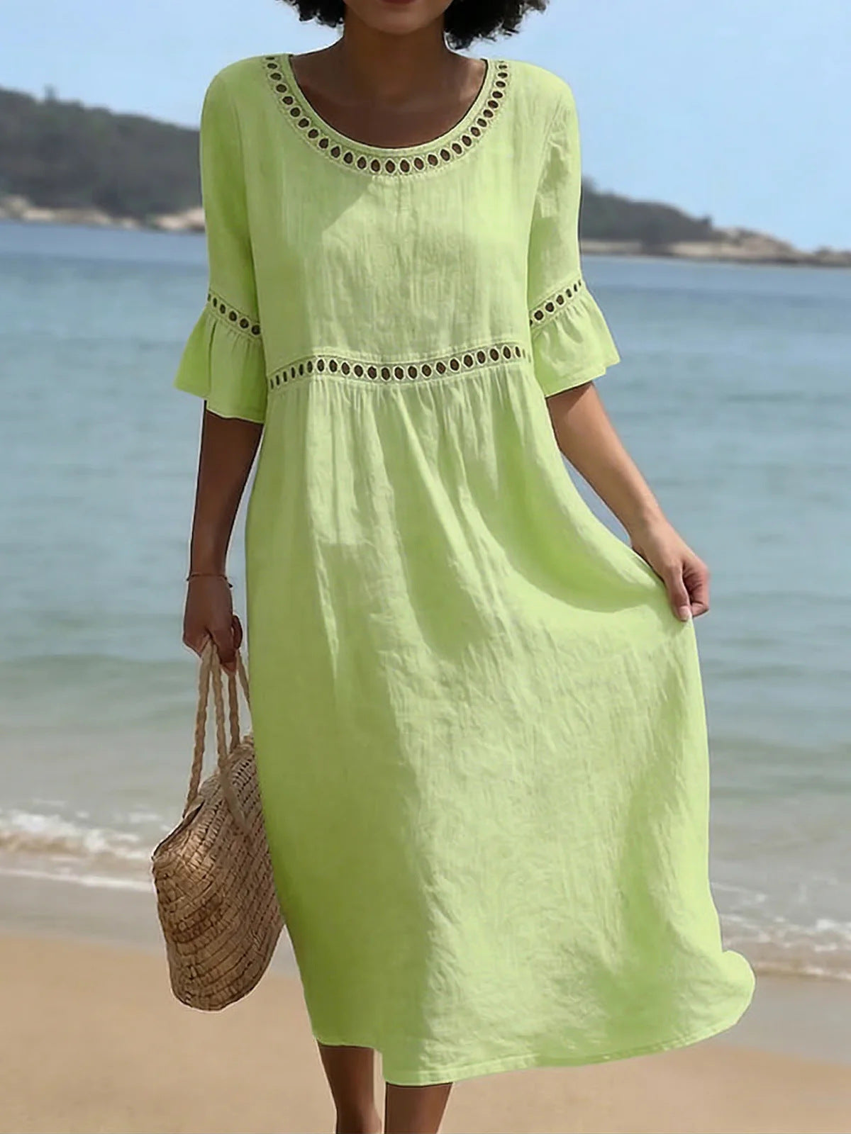 Elegant Casual Round Neck Mid-Sleeve Womens Dress